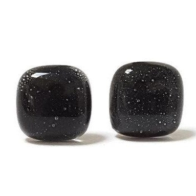 Post Earrings. Recycled glass Earrings. Black Earrings Studs, Fused Glass jewelry - Handmade Recycled Glass Jewelry 