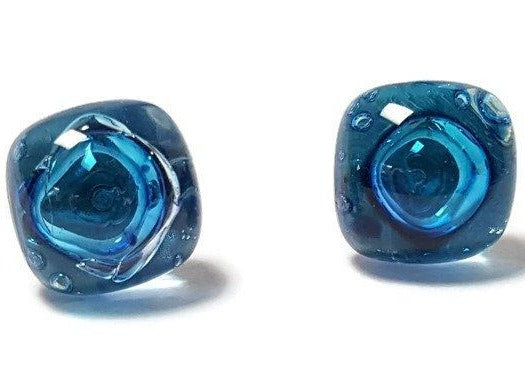 Post Earrings. Recycled glass Earrings. Blue Stud Earrings. Glass Jewlery - Handmade Recycled Glass Jewelry 