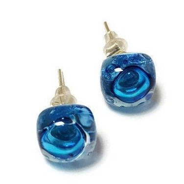 Post Earrings. Recycled glass Earrings. Blue Stud Earrings. Glass Jewlery - Handmade Recycled Glass Jewelry 
