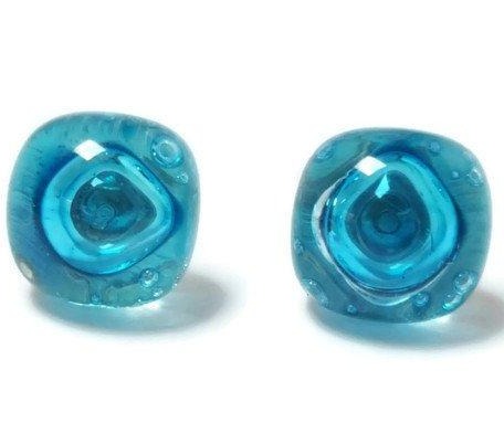 Post Earrings. Recycled glass Earrings. Turquoise Earrings Studs. Fused Glass Jewelry - Handmade Recycled Glass Jewelry 