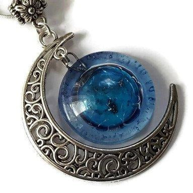 Blue moon recycled fused glass pendant. Long necklace - Handmade Recycled Glass Jewelry 