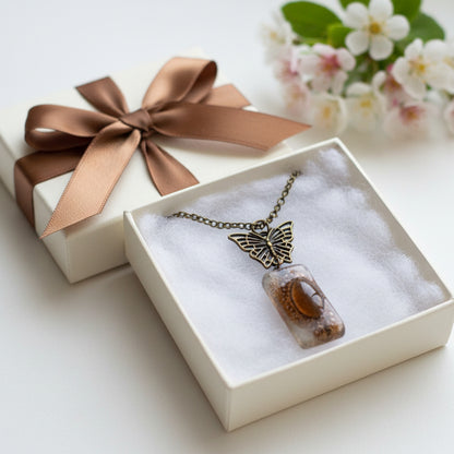 Butterfly pink recycled glass long necklace. Handmade fused glass pendant - Handmade Recycled Glass Jewelry 