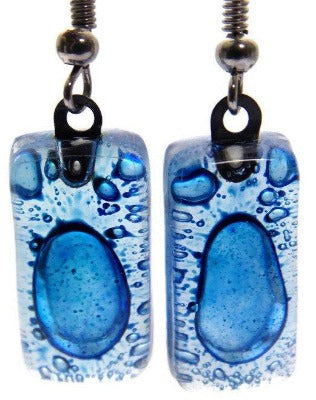 Small Blue Earrings. Recycled fused glass Earrings. Drop Earrings - Handmade Recycled Glass Jewelry 