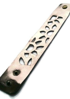 Gunmetal- Dark Silver Leather Cuff Bracelet. Reclaimed Leather wrist band. Sunflower bracelet. - Handmade Recycled Glass Jewelry 
