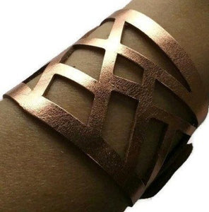 Copper color Reclaimed Leather Cuff Bracelet. Leather cuff copper Light and Soft Bracelet. - Handmade Recycled Glass Jewelry 