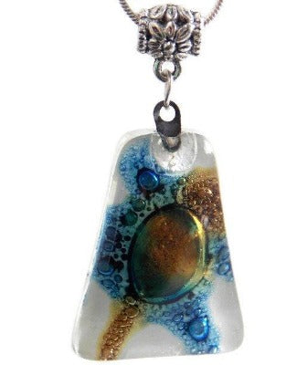 White brown and blue Pendant. Recycled GLass necklace. - Handmade Recycled Glass Jewelry 