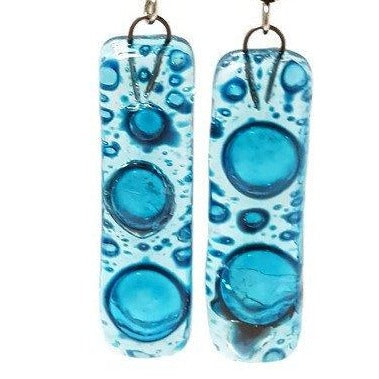 Turquiose long earrings. Lots of  bubbles. Recycled Fused Glass Dangling earrings - Handmade Recycled Glass Jewelry 