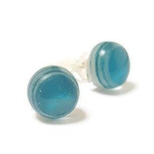 Small Post Teal Earrings. Fused Glass Studs. Recycled Glass jewelry. Stud earrings - Handmade Recycled Glass Jewelry 