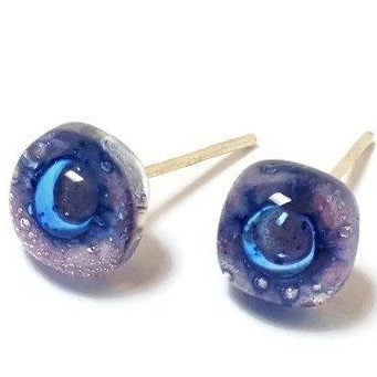 Small Post Lilac and Blue Earrings. Fused Glass Studs. Recycled Glass jewelry. Stud earrings - Handmade Recycled Glass Jewelry 