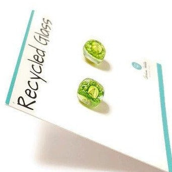 Small Post peridot Green  Earrings. Fused Glass Studs. Recycled Glass jewelry. - Handmade Recycled Glass Jewelry 