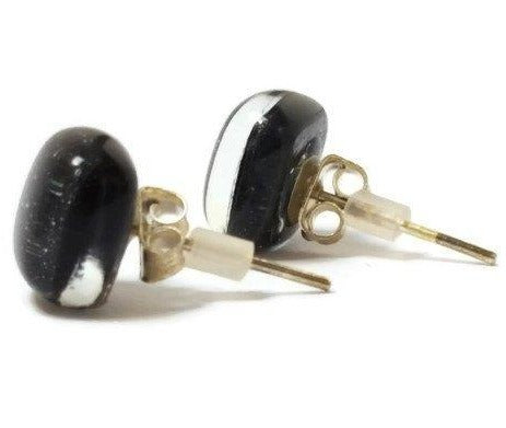Post Earrings. Recycled glass Earrings. Black Earrings Studs, Fused Glass jewelry - Handmade Recycled Glass Jewelry 