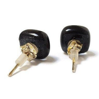 Post Earrings. Recycled glass Earrings. Black Earrings Studs, Fused Glass jewelry - Handmade Recycled Glass Jewelry 