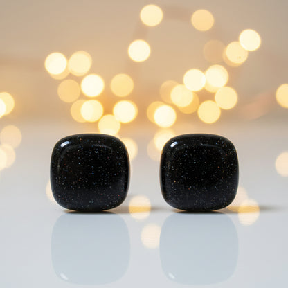Post Earrings. Recycled glass Earrings. Black Earrings Studs, Fused Glass jewelry - Handmade Recycled Glass Jewelry 