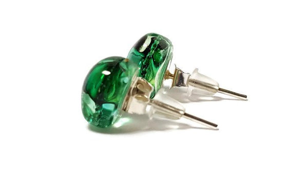 Post Earrings. Recycled glass Earrings. Green Earrings Studs