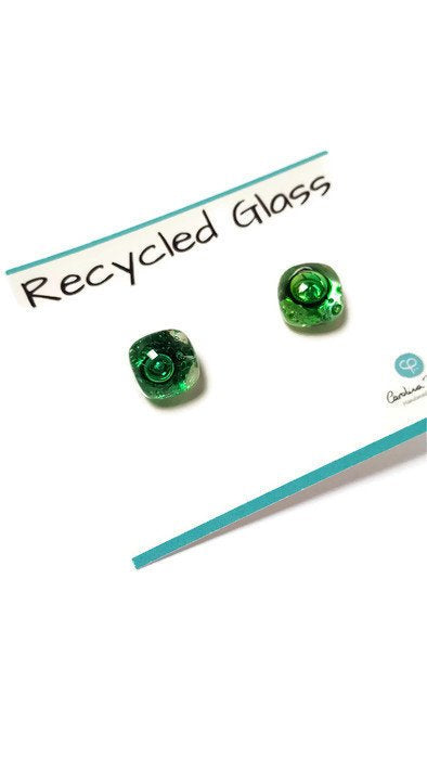 Post Earrings. Recycled glass Earrings. Green Earrings Studs