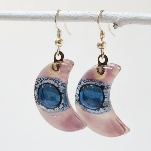 Moon Earrings. Lilac and blue Recycled Glass Drop Earrings. Dangle earrings