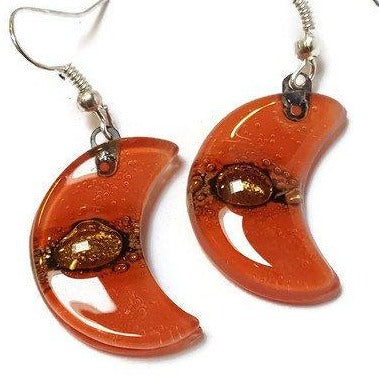 Red Moon Earrings Recycled Glass Drop Earrings. Glass Jewelry