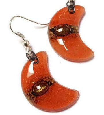 Red Moon Earrings Recycled Glass Drop Earrings. Glass Jewelry