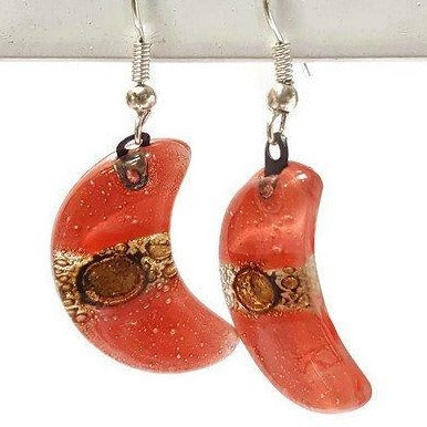 Red Moon Earrings Recycled Glass Drop Earrings. Glass Jewelry