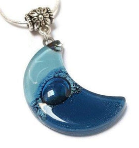 Blue Moon  Recycled Glass pendant. Fused Glass Necklace.