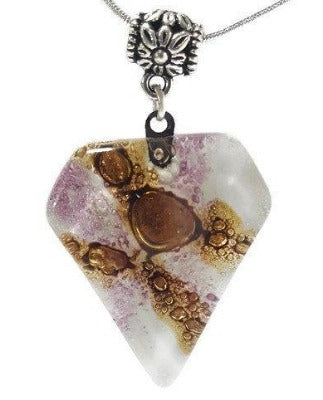 Fused Glass Pendant . White, Purple and Brown Glass Necklace.Handmade pendant