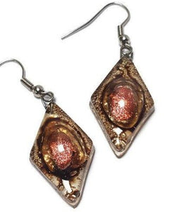 Caramel brown and copper  Earrings Diamond Shaped Earrings Recycled fused glass Earrings