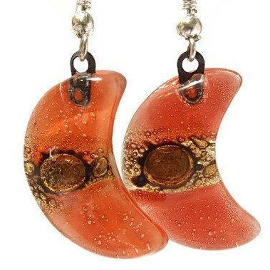 Red Moon Earrings Recycled Glass Drop Earrings. Glass Jewelry