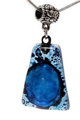 Blue Fused Glass small Pendant. Recycled Glass Necklace Handcrafted. Something Blue. Eco friendly