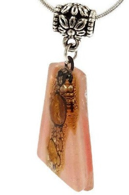 Pink and Brown Fused Glass small Pendant. Recycled Glass Necklace