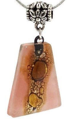 Pink and Brown Fused Glass small Pendant. Recycled Glass Necklace