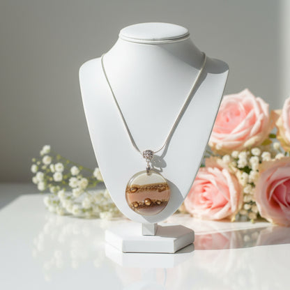 Pink, lilac, White and Brown  Round Recycled Glass Pendant