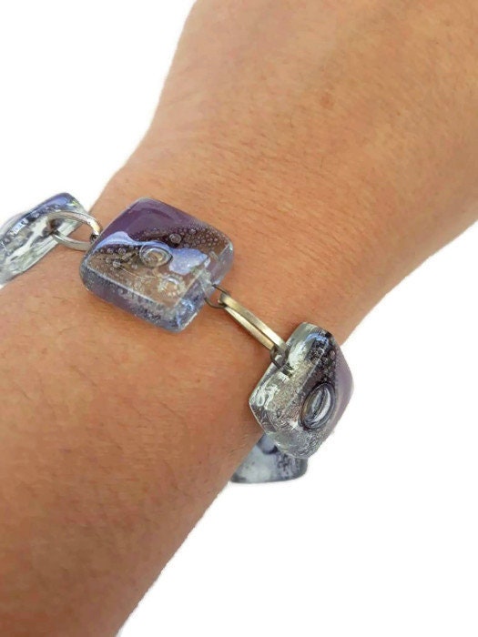 Purple Bracelet. Recycled Fused Glass lilac, purple gray and clear Bracelet