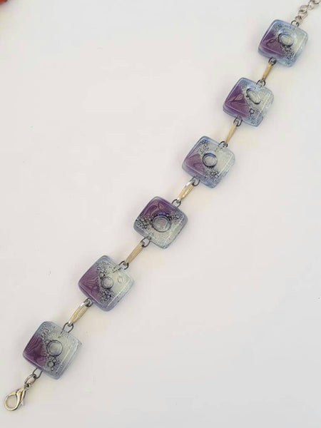 Purple Bracelet. Recycled Fused Glass lilac, purple gray and clear Bracelet
