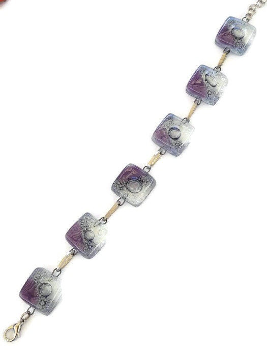 Purple Bracelet. Recycled Fused Glass lilac, purple gray and clear Bracelet