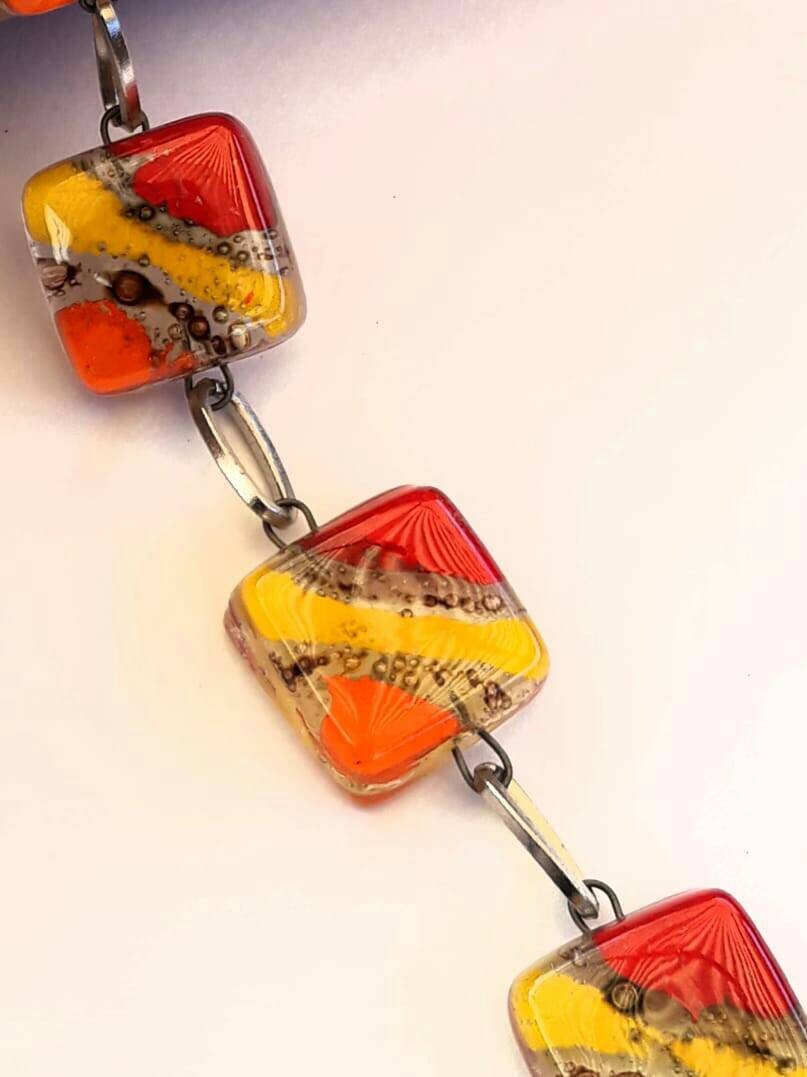 Recycled Fused Glass Yellow, Orange, Red and Brown Bracelet