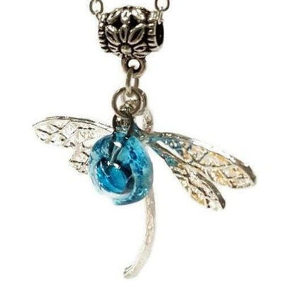 Dragonfly necklace. Recycled fused glass turquoise bead.