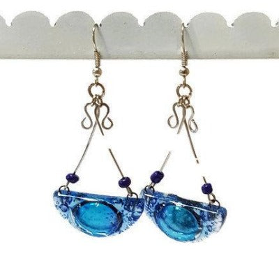 recycled glass handmade chandelier earrings. Blue!!