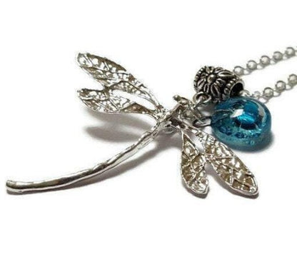 Dragonfly necklace. Recycled fused glass turquoise bead.