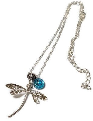 Dragonfly necklace. Recycled fused glass turquoise bead.