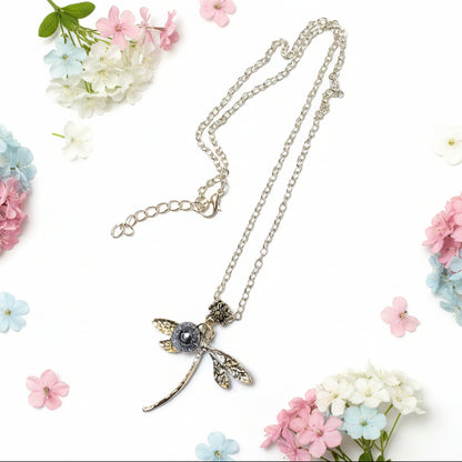 Dragonfly necklace. Recycled fused glass Purply bead.