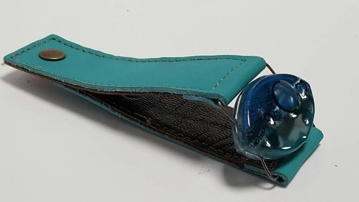 Leather cuff. Blue and teal Fused Glass and turquoise leather Bracelet.