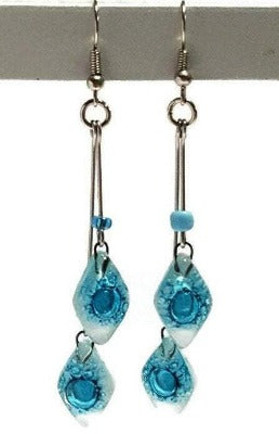 Long multiple bead. earrings turquoise and white