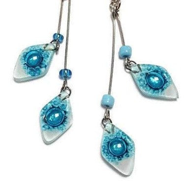 Long multiple bead. earrings turquoise and white