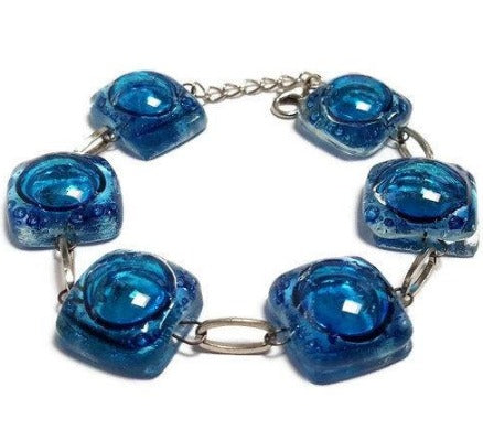 Recycled Fused Glass Blue Bracelet