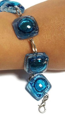 Recycled Fused Glass Blue Bracelet