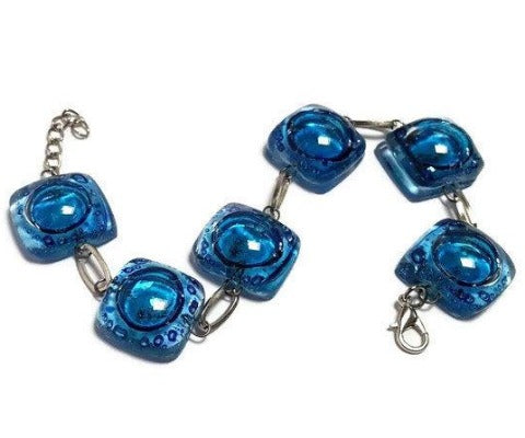 Recycled Fused Glass Blue Bracelet