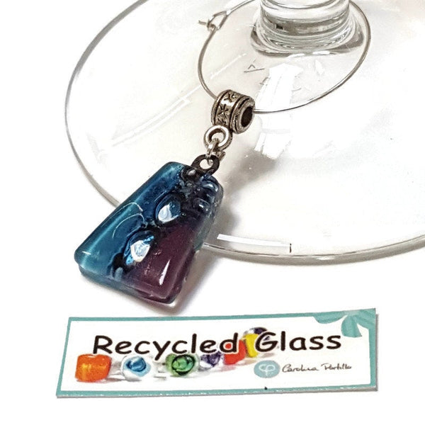 Wine Charms. Set of 6 Six wine charm glass decorations. Drink identifier.  Color fun recycled glass bead charms party decor.