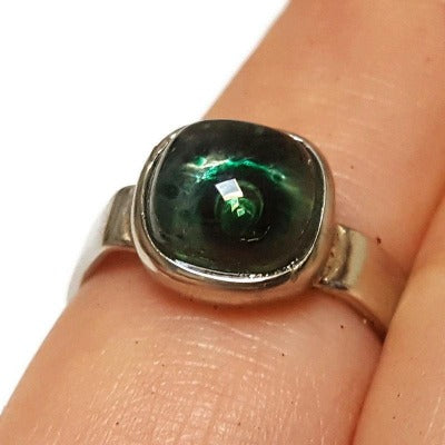 Handcrafted Ring. Alpaca Silver recycled fused glass adjustable ring. Green Bubbles. Unique gift for women. Minimalist.