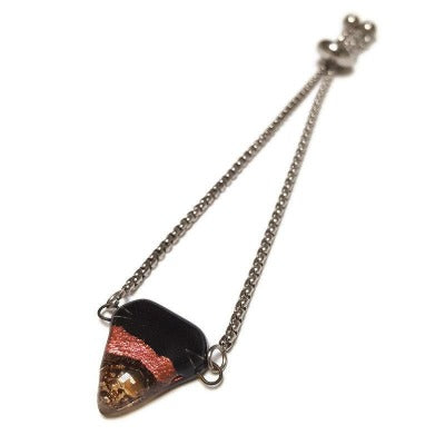 Black and Copper Minimalist, Dainty, Adjustable slider bracelet with recycled glass charm. Stainless Steel Box Chain Slider Bracelet.
