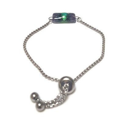 Purple and green Minimalist, Dainty, Pull Tie bracelet. Adjustable slider bracelet with recycled glass charm. Great gift for her.